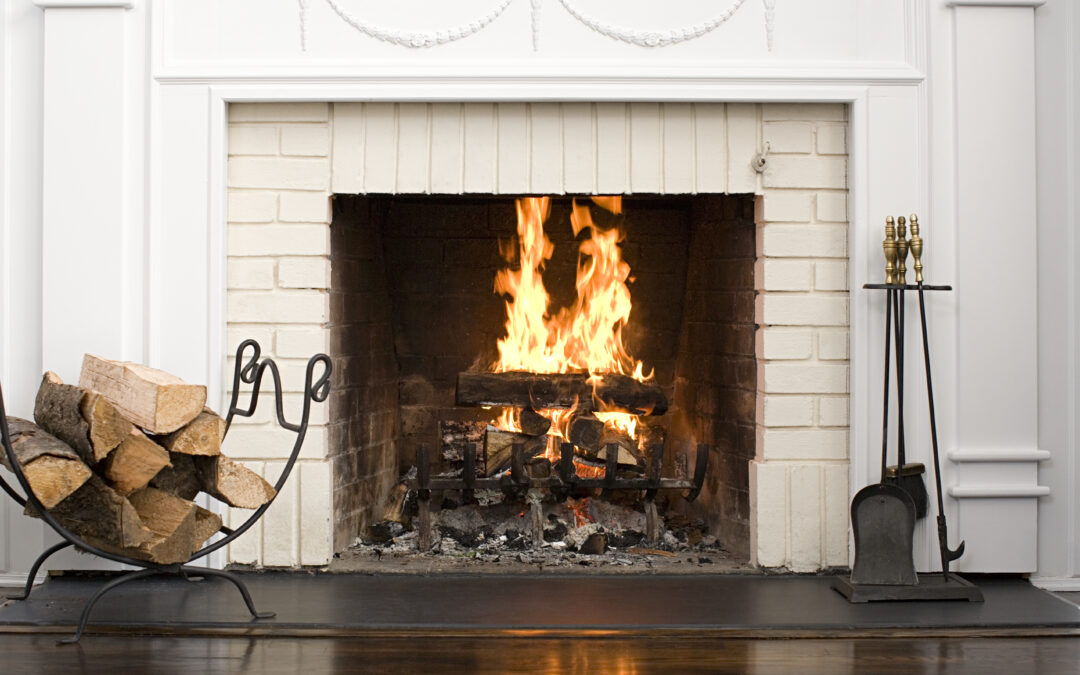 Fireplace with fire burning
